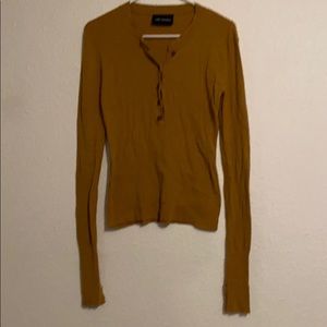Extra long sleeve mustard ribbed Henley top